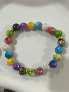 Multicolor Beaded Stretch Bracelet with Gold Accent